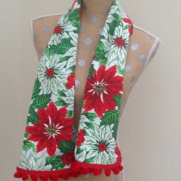Christmas Scarf with pompom fringe - Picture 1 of 2